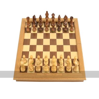 Wooden Chess Set with Folding Board and Storage (15-inch Board, 3-inch King)