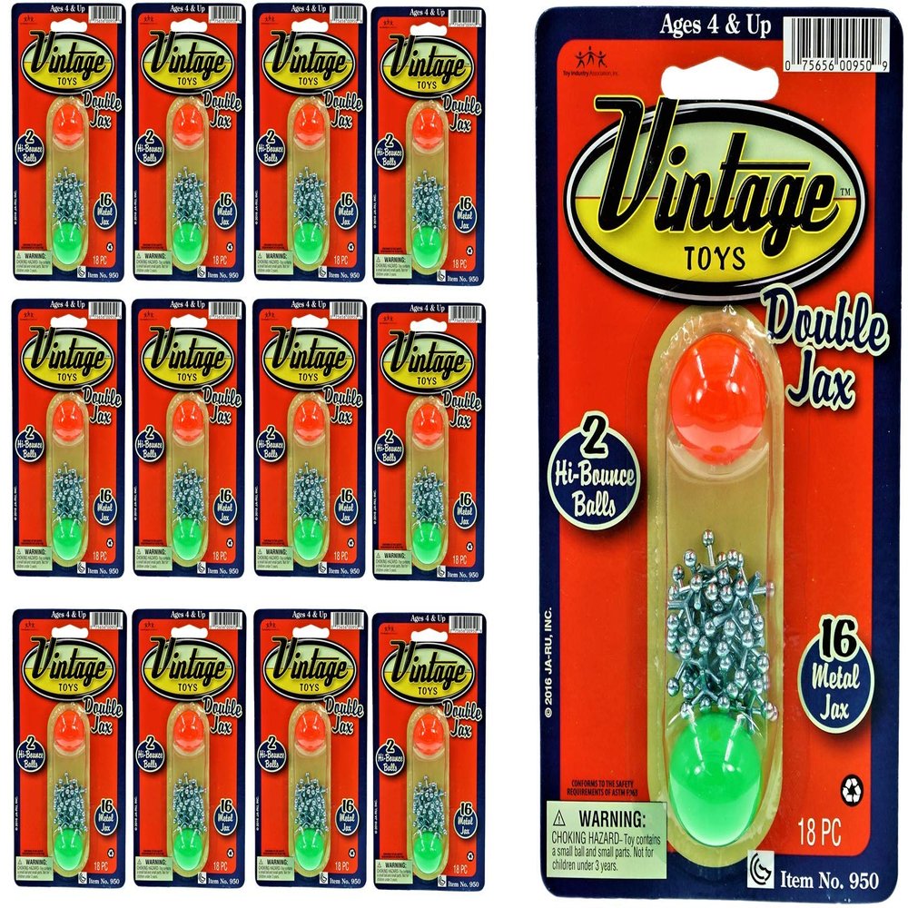 JA-RU Metal Jacks Game with 2 Bouncy Balls (12 Pack) Classic Jackstones Game Set for Kids, Retro Toys from The 90s, Bulk Party Favors, Classroom Prizes & Stocking Stuffers. 950-12s