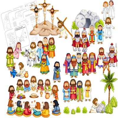 Easter Deluxe Felt Set for Bible Flannel Board Stories 42 Pieces Activity Pages Story He Has Risen Precut Figures Last Supper Crucifixion Resurrection Triumphant Entry Trial Gethsemane