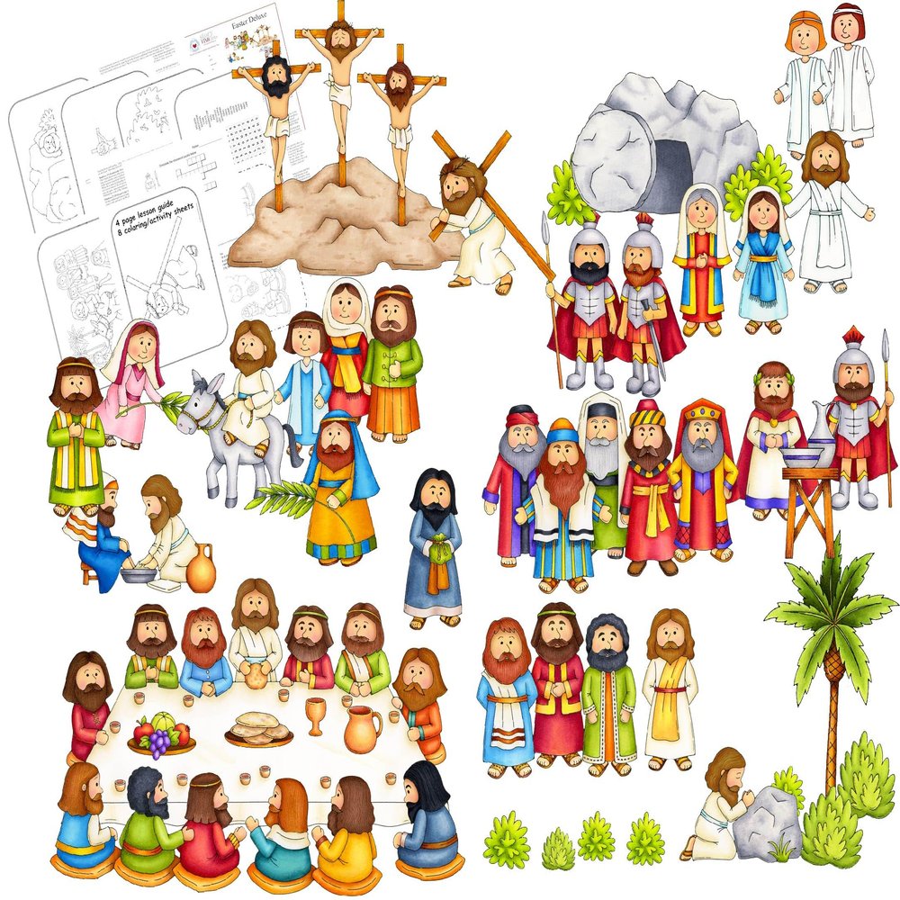 Easter Deluxe Felt Set for Bible Flannel Board Stories 42 Pieces Activity Pages Story He Has Risen Precut Figures Last Supper Crucifixion Resurrection Triumphant Entry Trial Gethsemane