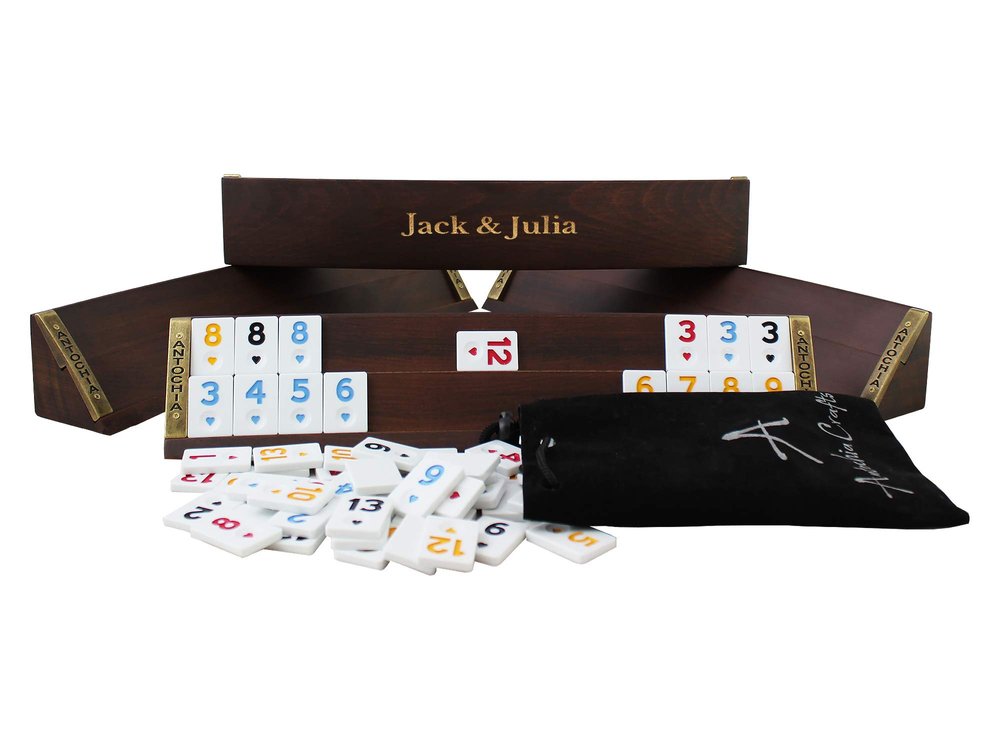 Antochia Crafts Personalized Wooden Rummy Game Set - Oval Shape Custom Racks and Tiles with Case