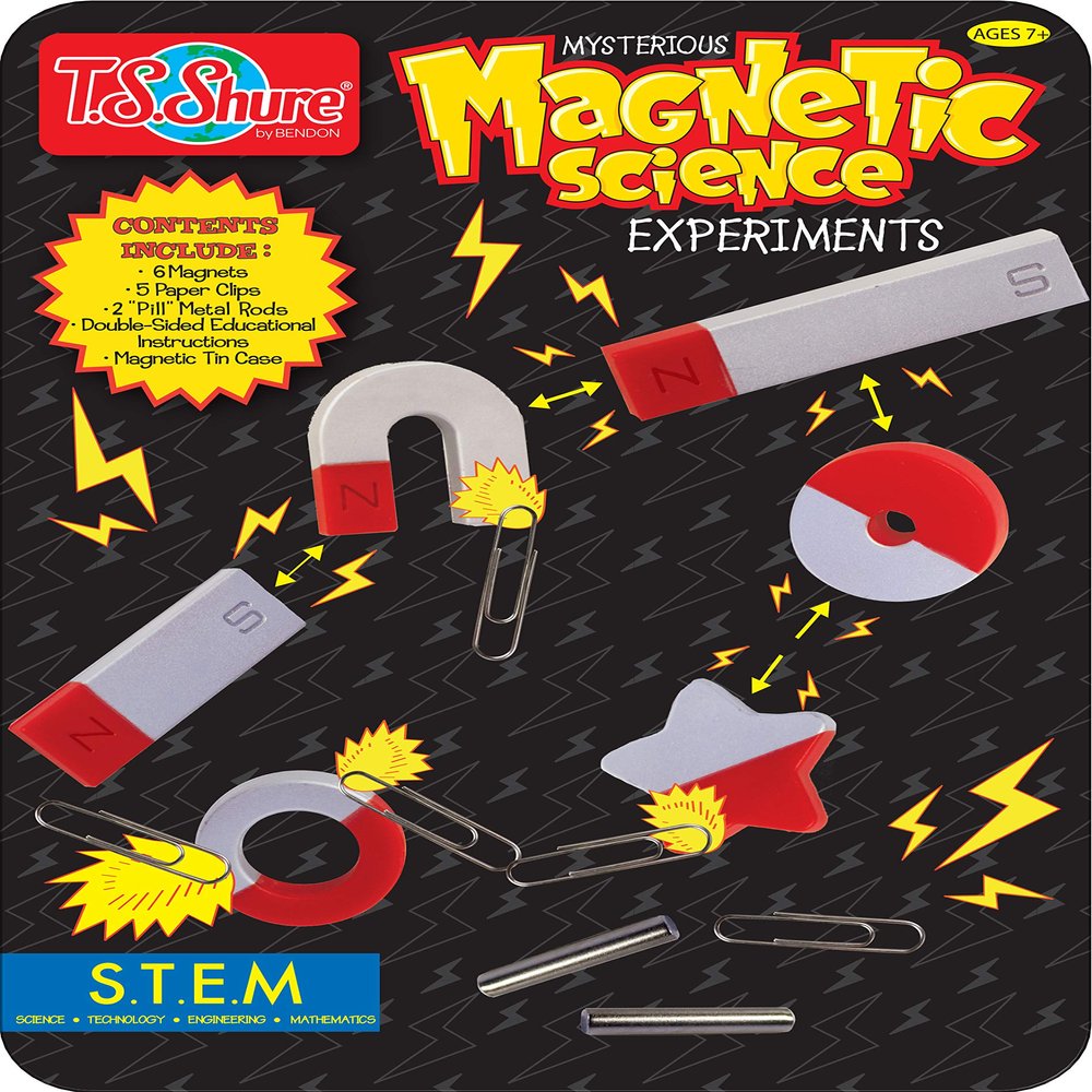 TS Shure by Bendon Educational Magnetic Science Experiment Learning Tin with 8 Magnets and 5 Paper Clips 50521