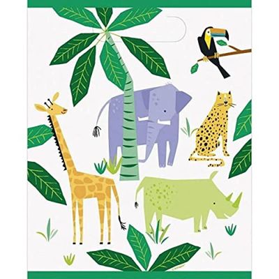 Animal Safari Loot Bags (Pack of 8) - Multicolor Plastic Party Favor Bags, Perfect for Themed Birthday Parties & Events