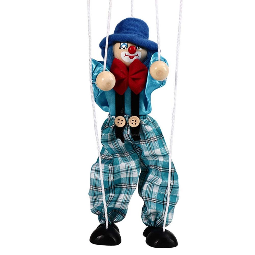 Pull String Doll Funny Colourful Pull String Marionette Vintage Clown Wooden Puppet Craft Toy Joint Activity Doll Gifts for Children