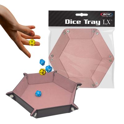 BCW Hexagon Dice Tray - Pink | Premium Quality, 12" Diameter (Flat), 8" Diameter (Folded) | Black Leatherette Back, Suede Liner | Ideal for RPGs, Warhammer, Dice Masters, DND | Gaming Dice Tray