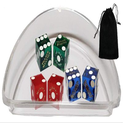 Authentic Las Vegas Station Casinos Table-Played 19mm Craps Dice - 3 Pairs (6 Dice) (3 Dice Pairs + Pouch + Acrylic Boat)