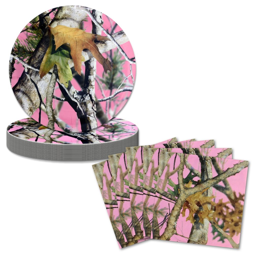 Havercamp Pink Hunting Camo Party Supplies for 16 guests: includes 16 ea. 7" Plates, 16 Napkins. Authentic, Licensed, Next Camo in Pink!