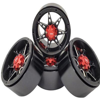 NHX RC 7 Spoke Aluminum 2.2 Inch Beadlock Black Wheel Rim w/Black Rings 4pcs