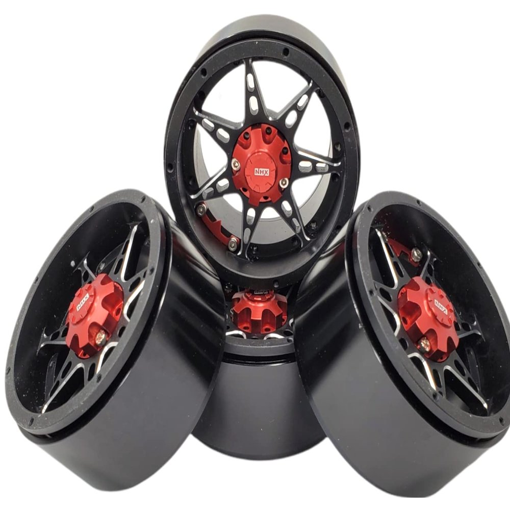 NHX RC 7 Spoke Aluminum 2.2 Inch Beadlock Black Wheel Rim w/Black Rings 4pcs