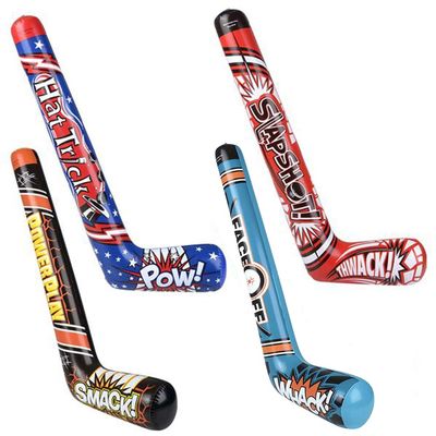 ArtCreativity Hockey Stick Inflates, Set of 4, Inflatable Hockey Party Decorations, Fun Assorted Designs, Sports Birthday Party Favors, Unique Pool Toys for Kids, Cool Boys Room Decor