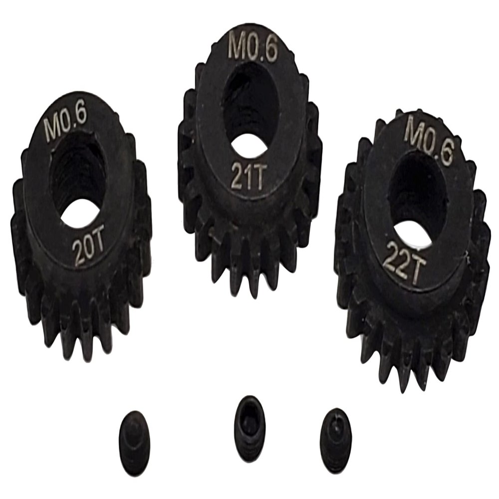 NHX RC M0.6 5mm Bore Hardened Steel Pinion Gears: 20T, 21T, 22T
