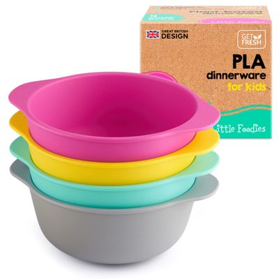 GET FRESH Plant-Based PLA Kids Bowls Set  4-Pack Melamine Free Plant Based Snack Bowls for Kids and Toddlers  Small Biodegradable Plant-Based Childrens Dinnerware Bowls  Reusable PLA Kids Dishes