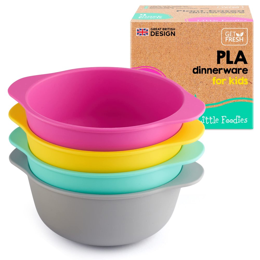 GET FRESH Plant-Based PLA Kids Bowls Set  4-Pack Melamine Free Plant Based Snack Bowls for Kids and Toddlers  Small Biodegradable Plant-Based Childrens Dinnerware Bowls  Reusable PLA Kids Dishes