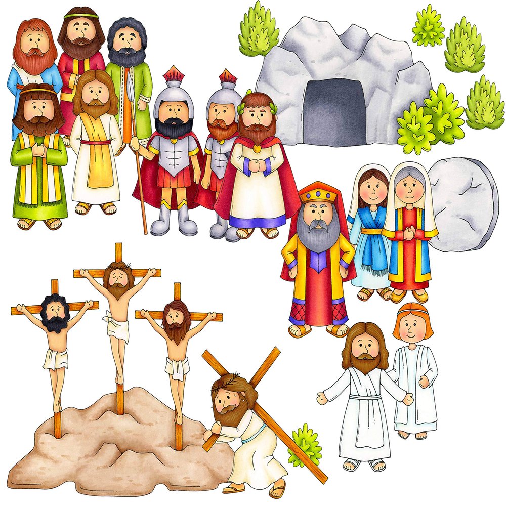 Easter Crucifixion Resurrection 19 pc Felt Figures Bible Felt/Flannel Board Story Set Plus Lesson Guide Coloring & Activity Pages Jesus Christ