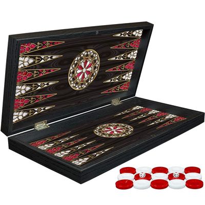 14.9" Turkish Backgammon Set, Wooden, Board Game for Family Game Nights, Modern Elite Vinyl Unscratchable Tavla for Adults and Couples, Magnetic Closing Meachanism by LaModaHome