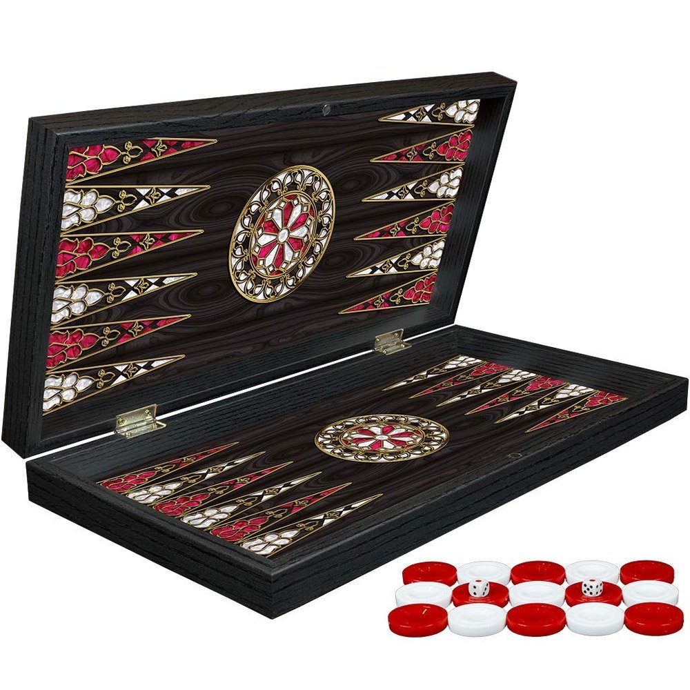 14.9" Turkish Backgammon Set, Wooden, Board Game for Family Game Nights, Modern Elite Vinyl Unscratchable Tavla for Adults and Couples, Magnetic Closing Meachanism by LaModaHome