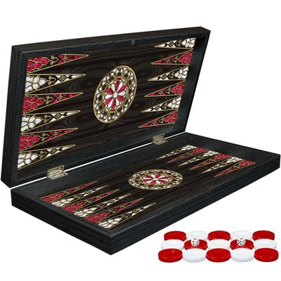 19'' Turkish Backgammon Set, Wooden, Board Game for Family Game Nights, Modern Elite Vinyl Unscratchable Tavla for Adults and Couples, Magnetic Closing Meachanism by LaModaHome