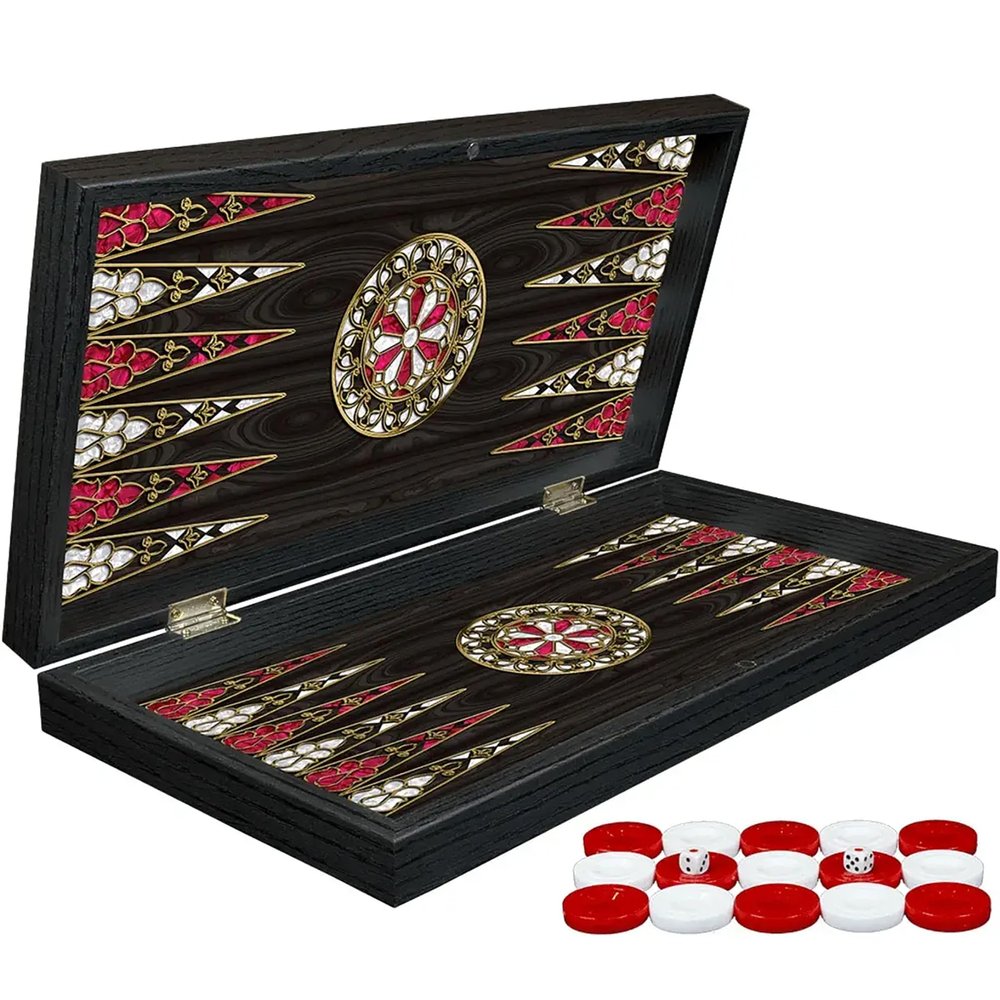 19'' Turkish Backgammon Set, Wooden, Board Game for Family Game Nights, Modern Elite Vinyl Unscratchable Tavla for Adults and Couples, Magnetic Closing Meachanism by LaModaHome