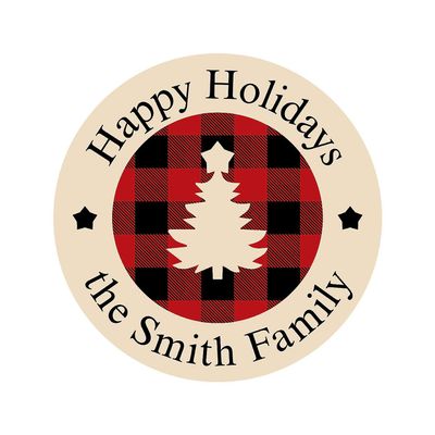 Personalized Holiday Plaid Stickers - Stationery - 144 Pieces