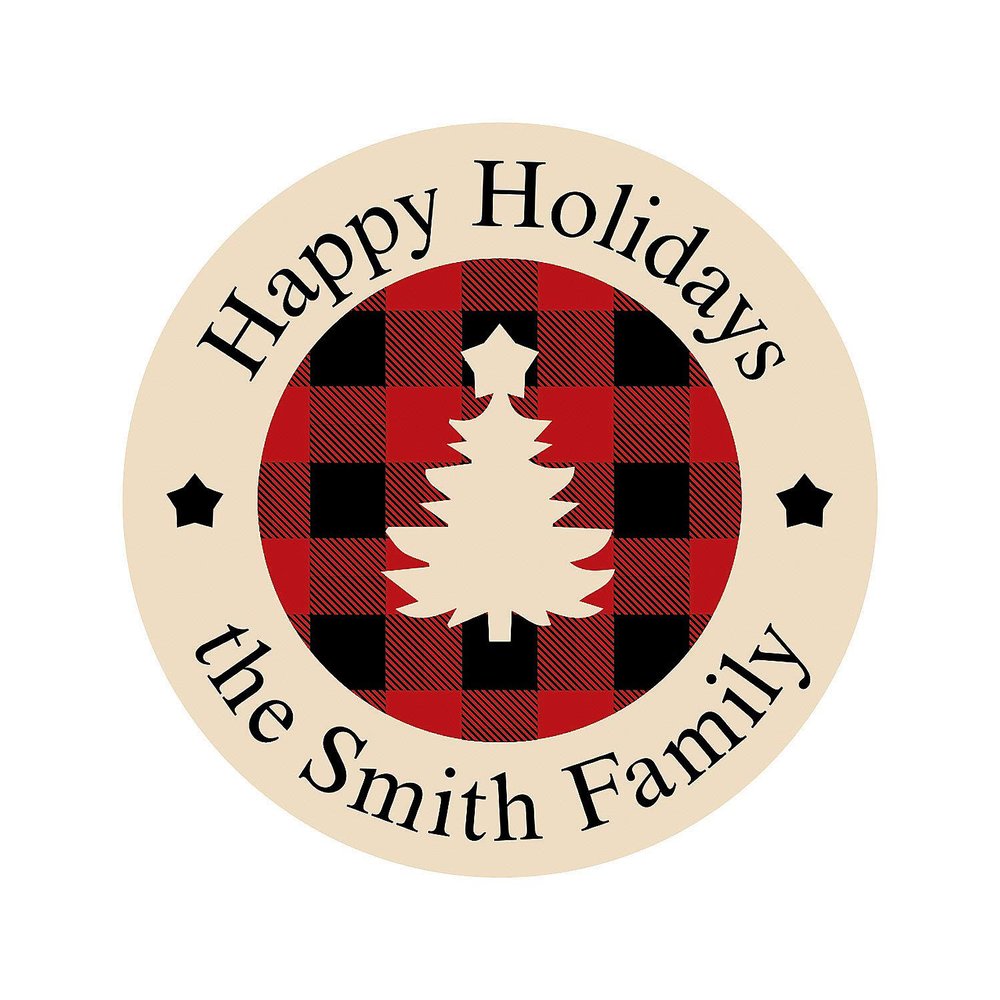 Personalized Holiday Plaid Stickers - Stationery - 144 Pieces