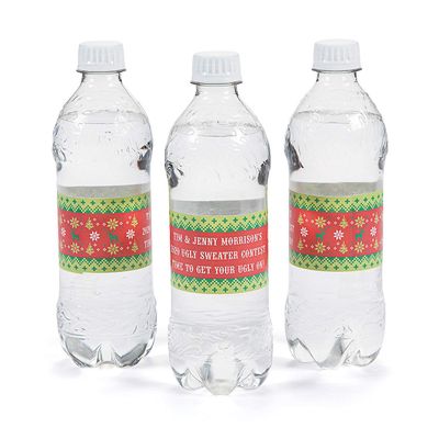 Personalized Ugly Sweater Water Bottle Vinyl Labels - Party Supplies - 50 Pieces