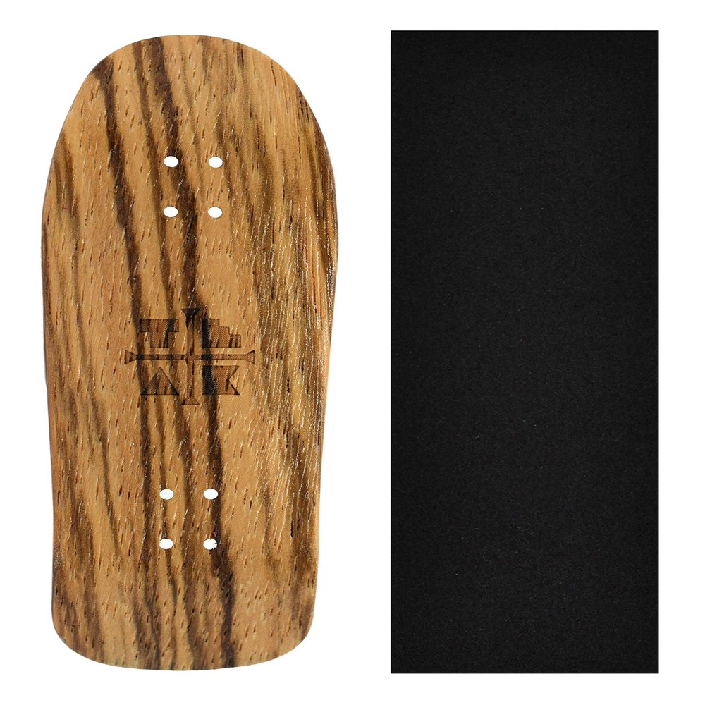 Wooden Fingerboard Carlsbad Cruiser Deck, Zebrawood - 34mm x 100mm - Handmade, Pro Shape & Size - Five Plies Wood Veneer - Includes Prolific Foam Tape - Teak Tuning