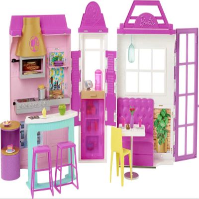 Barbie Cook n Grill Restaurant Playset with 30+ Pieces & 6 Play Areas Including Kitchen, Pizza Oven, Grill & Dining Booth, Gift for 3 to 7 Year Olds