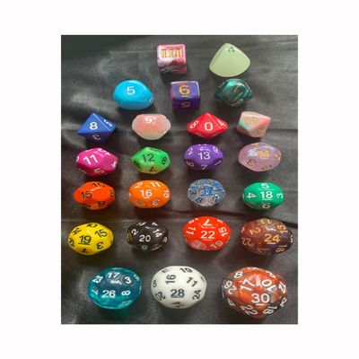 Rainbow - 24 Unusual Dice RPG Set - D3s, D4, D5, D6, D7, D8, D9, D10, D%10, D11, D12, D13, D14, D15, D16, D17, D18, D19, D20, D22, D24, D26, D28 & D30