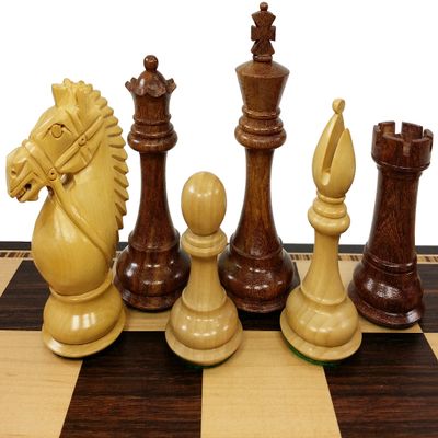4 Queens - 4" King Staunton Wood Giant Bridled Knight Acacia and Boxwood Chess Men Set - NO Board