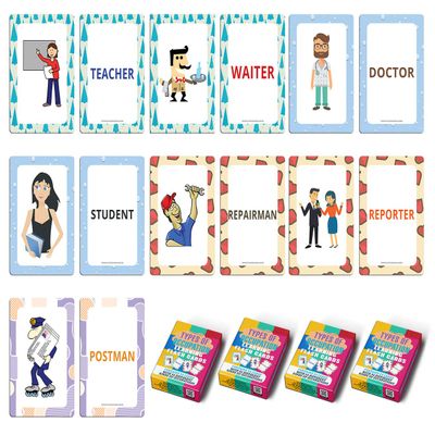 Creanoso Types of Occupation Flash Cards for Kids Bulk Set (4-Deck) - Pretty Favors Decal Stocking Stuffers Gifts for Boys Girls Christmas Holidays Activities Educational Card Size Standard Decks