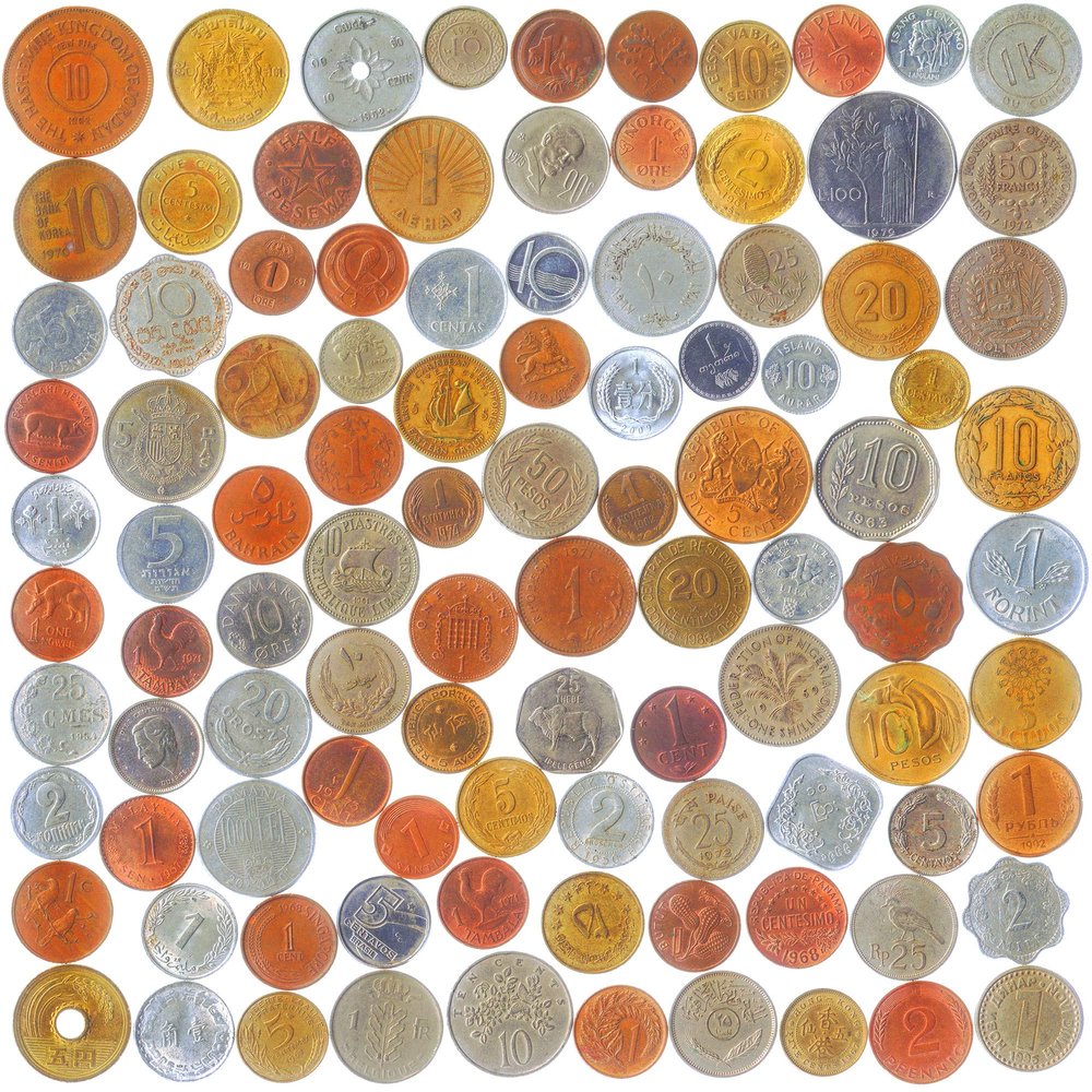 100 Coins from Different World Countries. Exclusive Money Collection. Each Coin is from a Separate Nation
