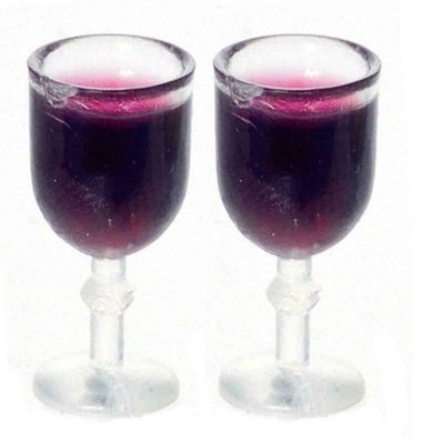 Melody Jane Dollhouse 2 Glasses of Red Wine Miniature Dining Room Pub Bar Accessory 1:12