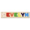 Wooden Name Puzzle Personalized Engraved Text Greetings on Back Puzzle Real Custom Print Baby Elephant Holding Stuffed Elephant Theme view 1