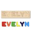 Wooden Name Puzzle Personalized Engraved Text Greetings on Back Puzzle Real Custom Print Baby Elephant Holding Stuffed Elephant Theme view 4
