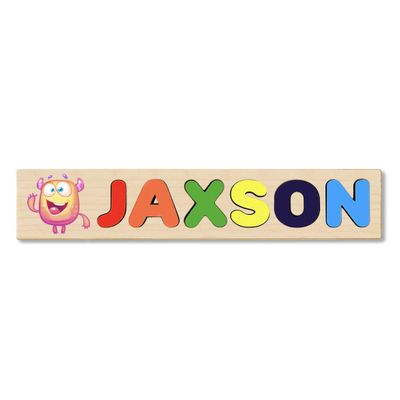 Wooden Name Puzzle Personalized Engraved Text Greetings on Back Puzzle Real Custom Print Cute Cartoon Theme