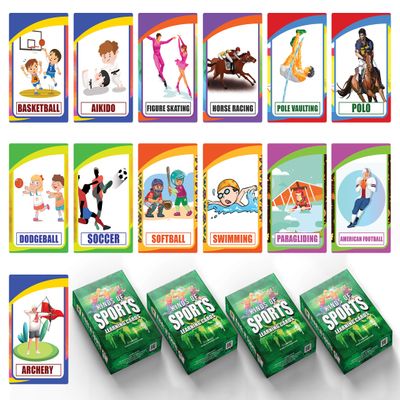 Creanoso Kinds of Sports Learning Cards (4-Deck) Great Bulk Buy Value Savers Teaching Assistant Tool - Stocking Stuffers Gifts for Boys Girls Home Activities