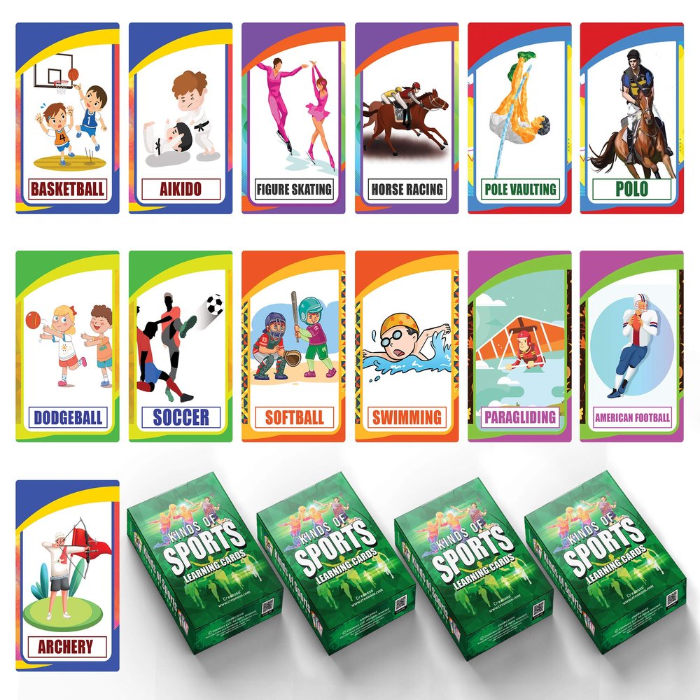 Creanoso Kinds of Sports Learning Cards (4-Deck) Great Bulk Buy Value Savers Teaching Assistant Tool - Stocking Stuffers Gifts for Boys Girls Home Activities