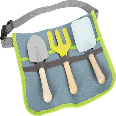 Gardening Toolbelt by Small Foot  4 Piece Kids Set Includes Adjustable Belt, Shovel, Rake & Spade  Sturdy Metal Heads and Wooden Handles - Develops Motor Skills & Creative Play  Ages 3+ Years