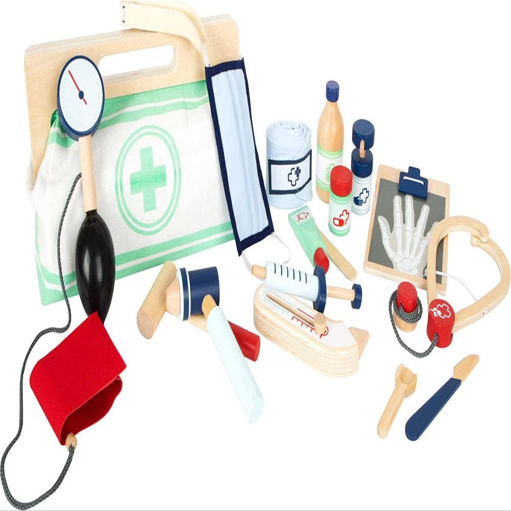 small foot Doctor's Case with Many Wooden Accessories such as Blood Pressure Monitor and Syringe from 3 Years 11916
