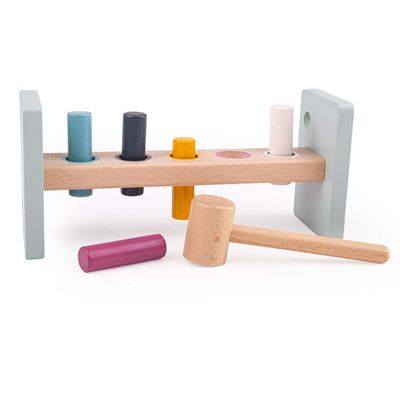 Bigjigs Toys FSC Certified Wooden Hammer Bench - Sustainable 7 Piece Wooden Hammer Toy, Quality Toys for 1 Year Old, Eco-Friendly Pounding Toy