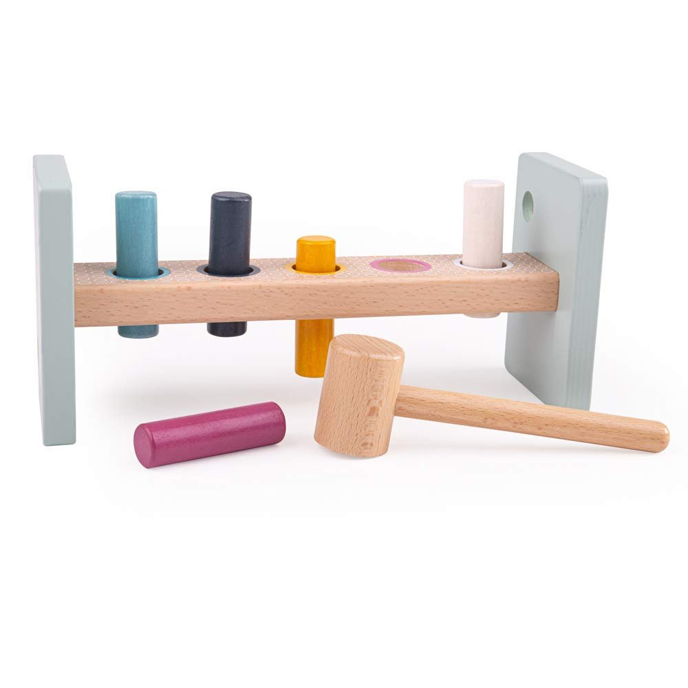 Bigjigs Toys FSC Certified Wooden Hammer Bench - Sustainable 7 Piece Wooden Hammer Toy, Quality Toys for 1 Year Old, Eco-Friendly Pounding Toy
