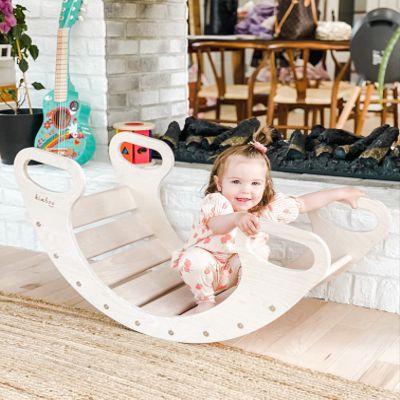 KIMBOO Rocker - Wooden Arch - Balance Rocker for Kids - Wobble Board - Wooden Balance Board - Climbing Structure - Montessori Toy - Rainbow Rocker