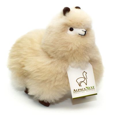 AlpacaNext Alpaca Stuffed Animal 9 inch. Cute, Soft and Cuddly Alpaca Plush Toy Handcrafted on Real Alpaka Natural Fur (9 inches, Beige)