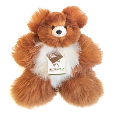 AlpacaNext Soft and Cuddly Baby Alpaca Teddy Bear - 12 inch. Premium Alpaca Stuffed Animal Handmade on Genuine Alpaka Fur. Cute Bear (12 inches, Brown & White)