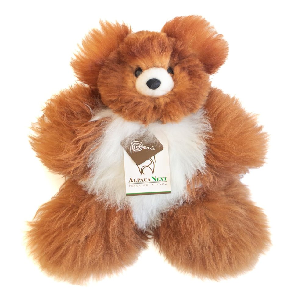 AlpacaNext Soft and Cuddly Baby Alpaca Teddy Bear - 12 inch. Premium Alpaca Stuffed Animal Handmade on Genuine Alpaka Fur. Cute Bear (12 inches, Brown & White)