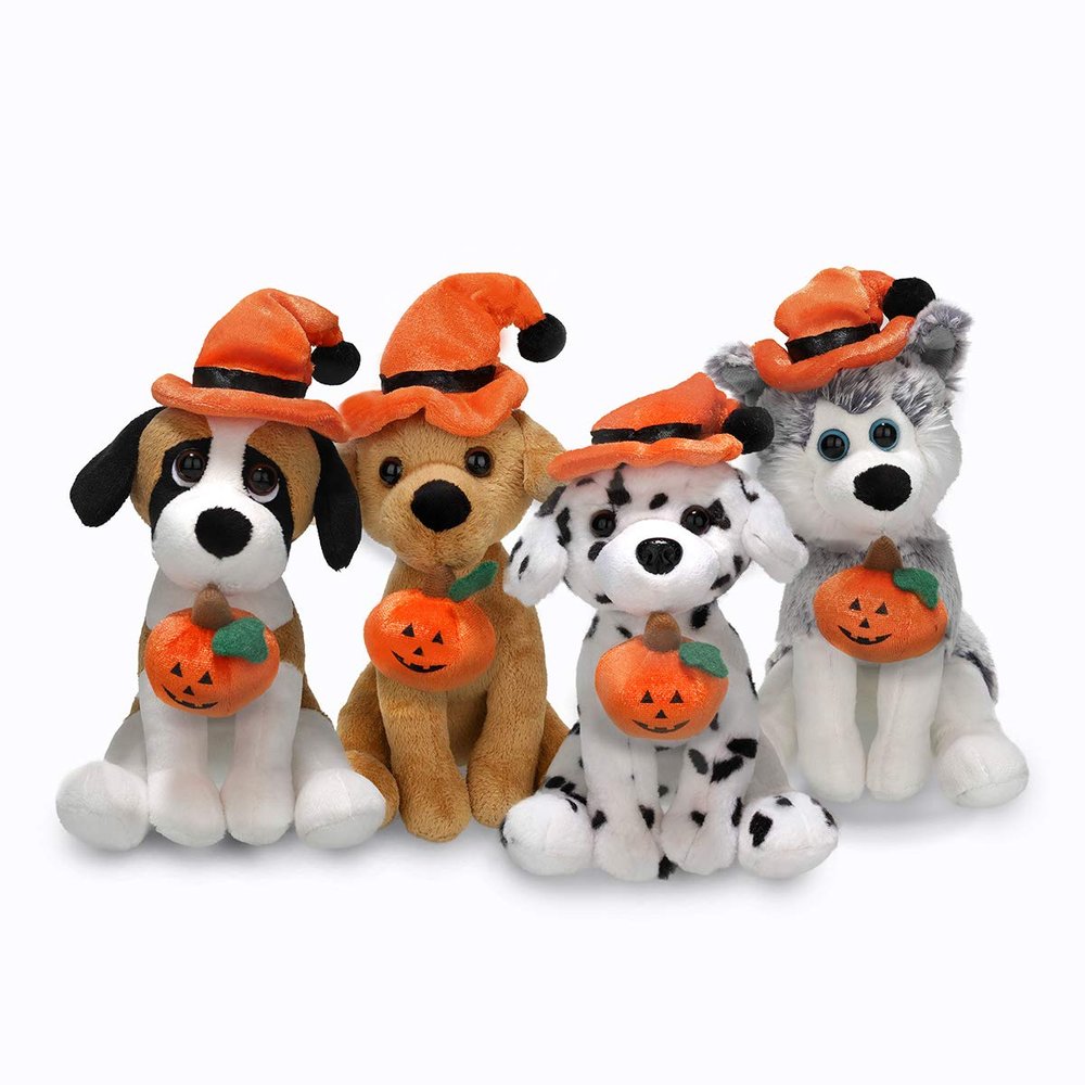 Plushland Pawpals 8 inches Puppy Dog Plush Stuffed Toy - Comes with Hat and Jack O Lantern Pumpkin for Kids