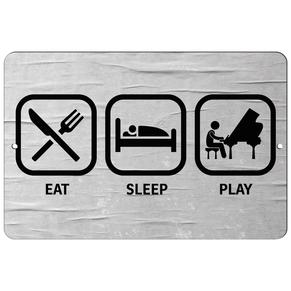 Makoroni - EAT Sleep Play (Piano) - 8"x12" Aluminum Novelty Fun Street Sign, DesJ85
