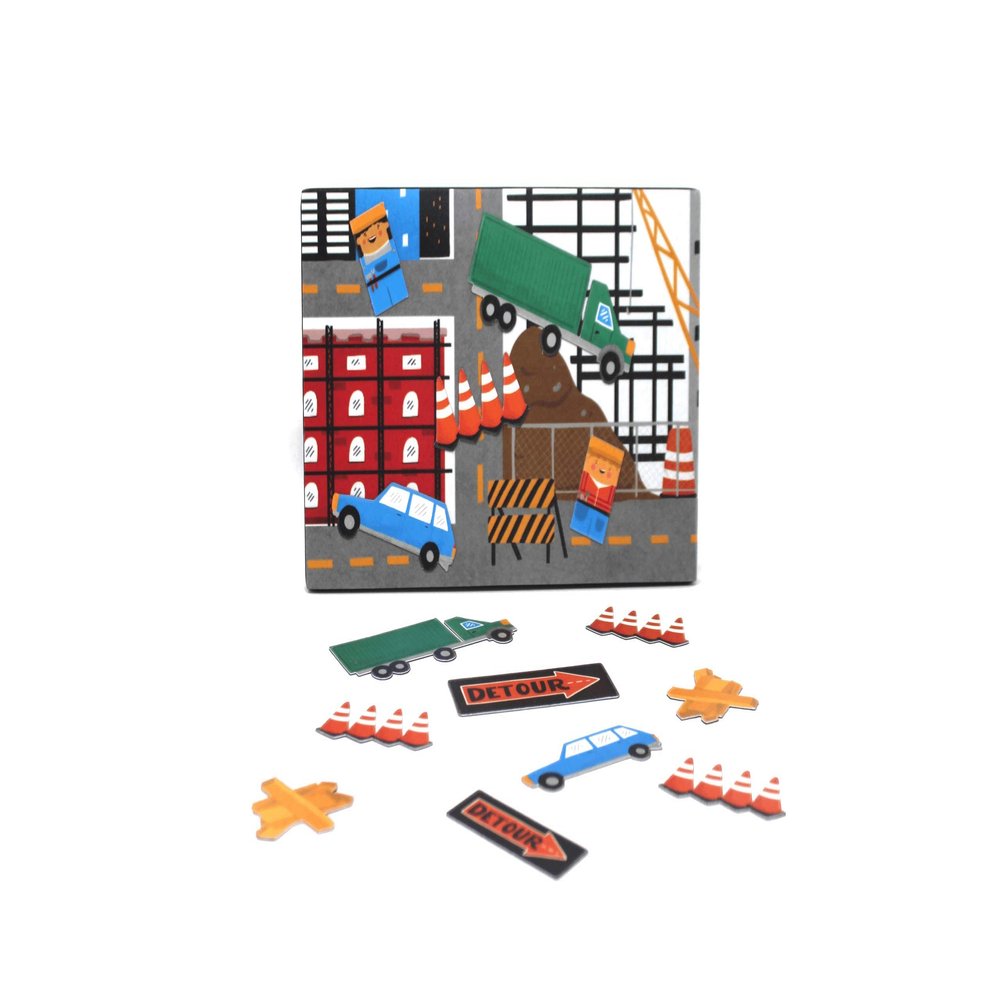 Cars, Trucks and Builders Tatro Go! | 16 pc Magnetic Travel PLAYSET | Hand-Built 1 Soft Touch Foam + 15 Magnet Images with Clear Laminate Coating for Easy Care | Water Resistant, Child Safe.