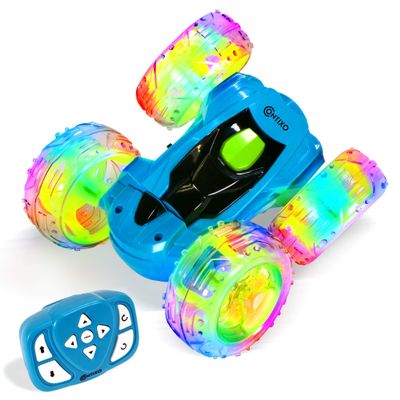 Contixo SC3 RC Stunt Car, Blue 2.4GHz 4WD Double-Sided 360 Rotating flip Racer Remote Control Toy Cars with LED Lights for Kids Girls Boys Age 4-12 Birthday Gift
