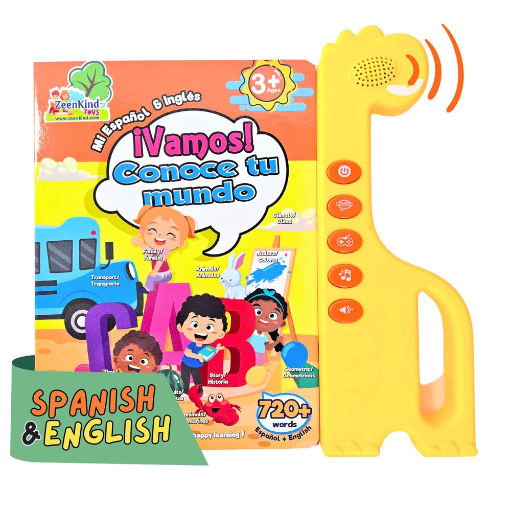 ZEENKIND Spanish English Sound Book for Kids 2 3 4 5 Years Old, 420 Words Audio Talking Book for Toddler, Interactive Toys to Learn Spanish, Bilingual Book Juegos para Nios
